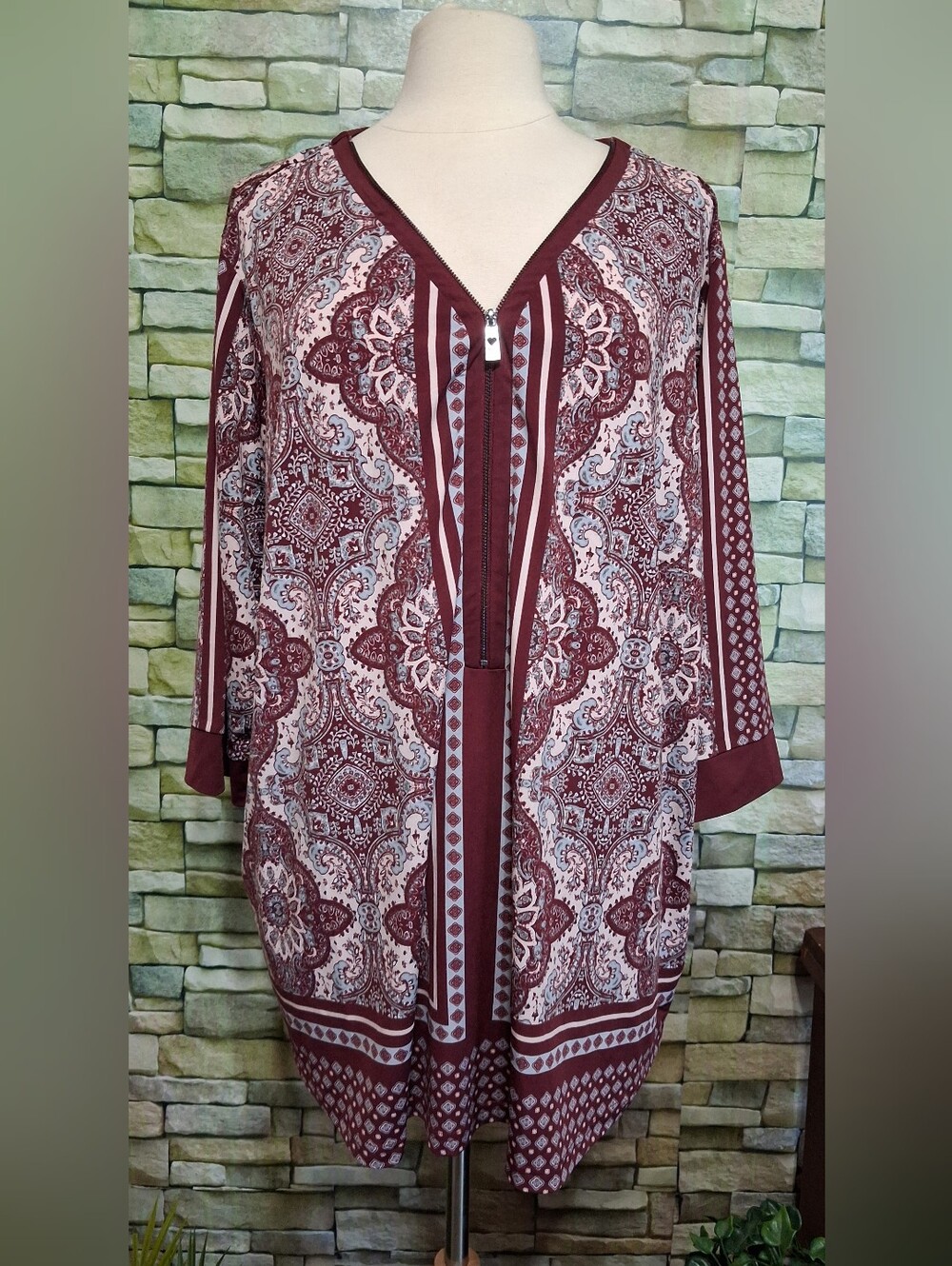 Belle by Kim Gravel Zip-Front Mixed Media Print Tunic 3X
